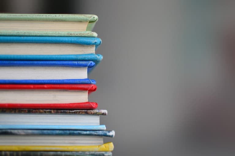 A stack of study books